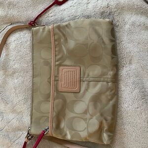 Coach beige satin crossbody file bag
